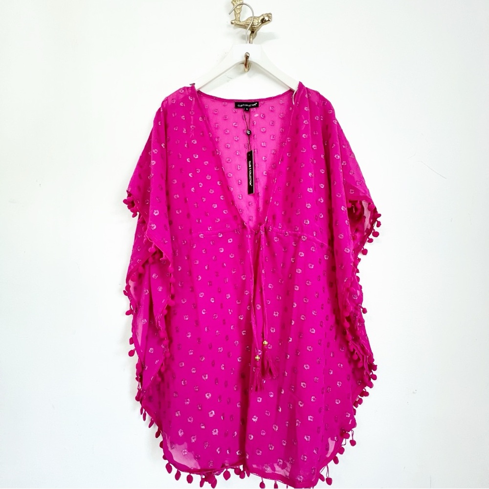 🤍CLUB Z COLLECTION Pink Pom-Pom Trim Swim Coverup